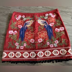 Altar'd State Red Skirt with Embroidery